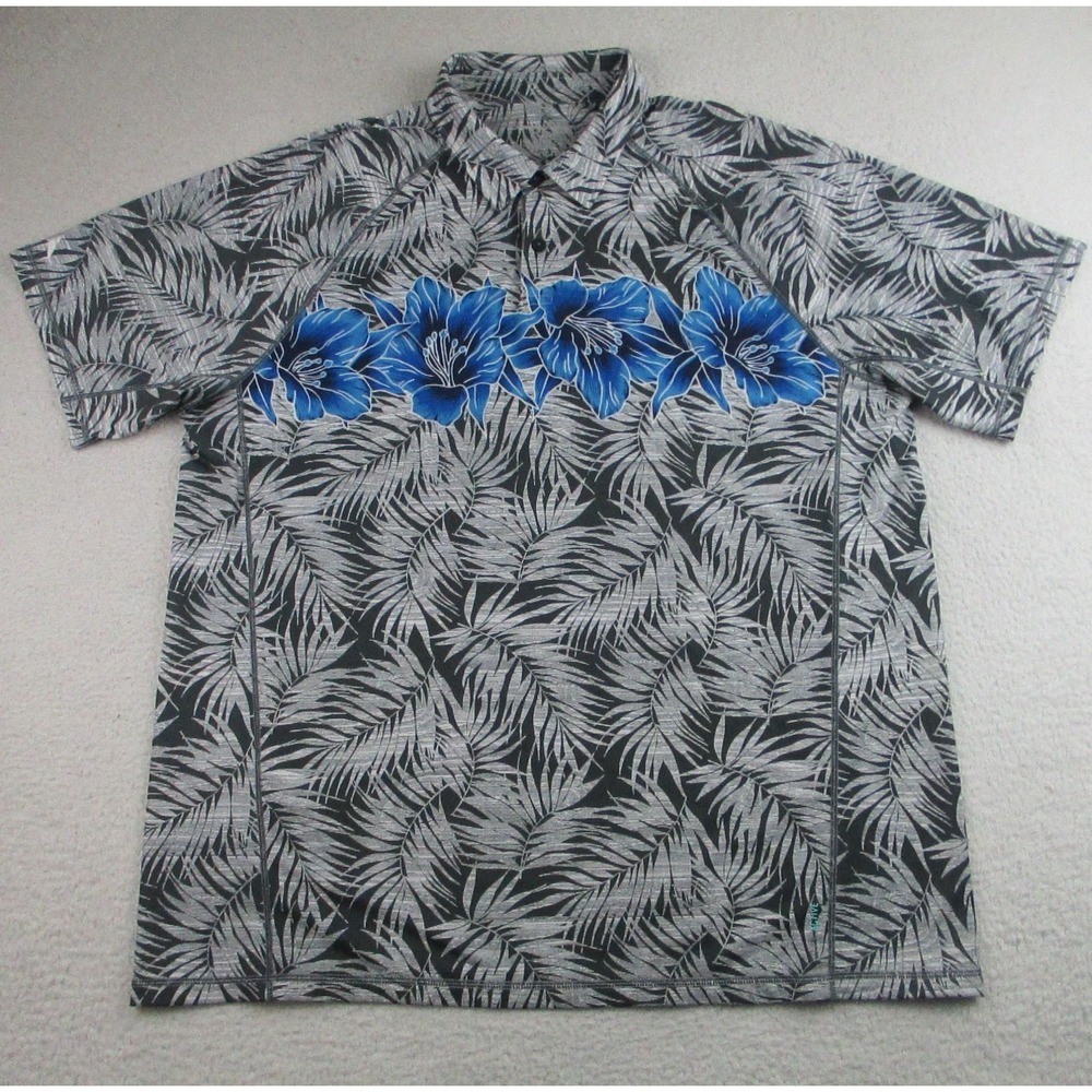 Tommy Bahama Polo Shirt Mens Extra Large Blue Hibiscus IslandZone UPF 30 Aloha